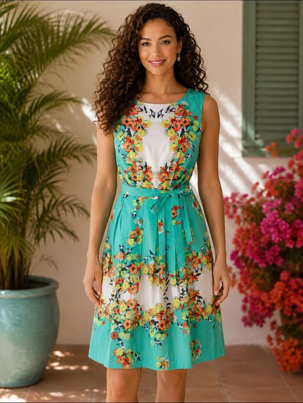 New Rabbit Rabbit Rabbit Teal Floral Sleeveless Fit And Flare Belted Dress Sz 8
